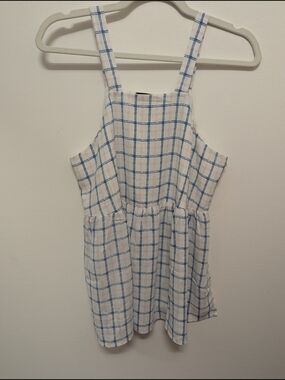 Urban Outfitters White Tunic with Blue and Pink Windowpane Plaid